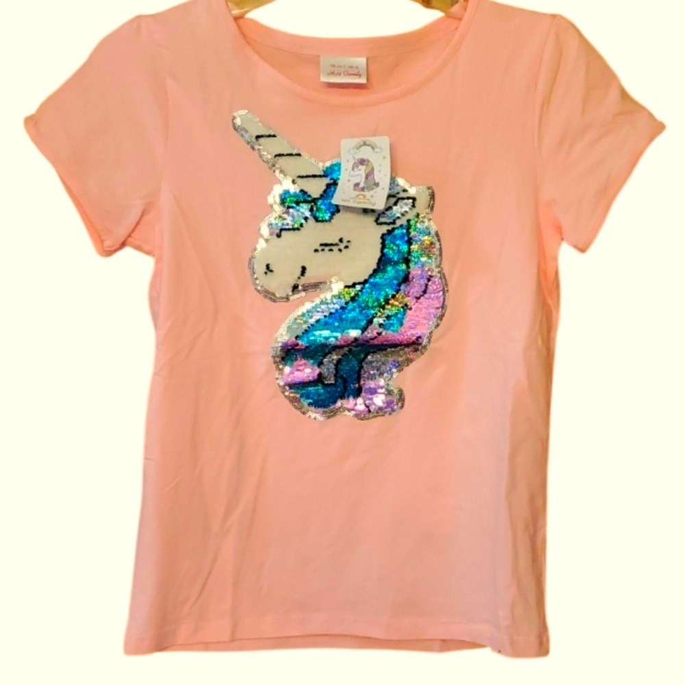 HH Family Pink Unicorn Sequin Girls Size 12‎ Short Sleeve T-Shirt